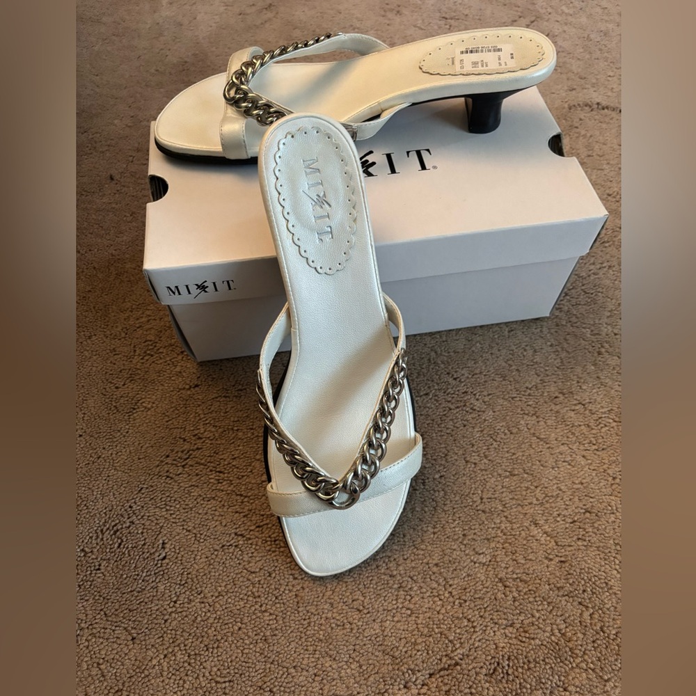 Mixit Cream Heels with Silver Chain Accent